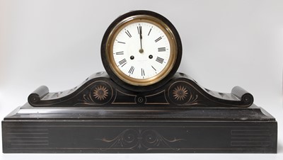 Lot 345 - A Victorian Black Slate Striking Mantel Clock,...