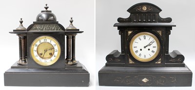 Lot 334 - Two Victorian Black Slate Mantel Clocks