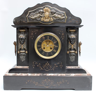 Lot 340 - A Victorian Black Slate and Marble Striking...