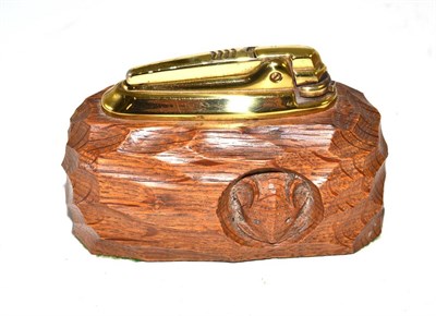 Lot 74 - A Robert ";Mouseman"; Thompson oak Ronson lighter, with carved mouse signature