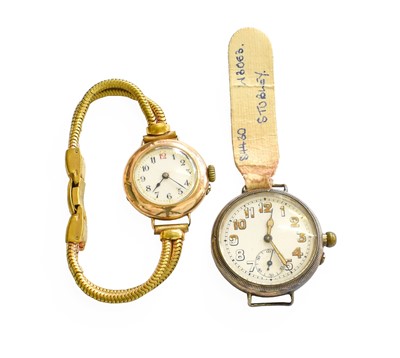 Lot 2 - A Silver Enamel Dial Borgel Case Wristwatch...