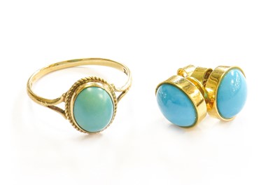 Lot 53 - A 9 Carat Gold Turquoise Ring, finger size Q;...