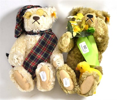 Lot 90 - Modern cream Steiff bear with glasses and an Easter Steiff bear both with growlers