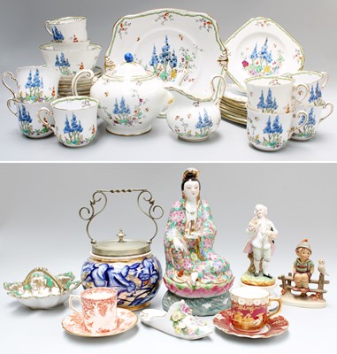 Lot 302 - A Tuscan Porcelain Part Tea Set, printed and...