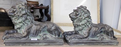 Lot 422 - A Pair of Patinated Composition Garden Lions,...