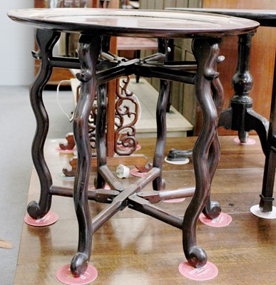 Lot 1234 - A Chinese Padauk Circular Table on Folding...