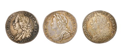 Lot 129 - 3x George II, Sixpences, comprising; sixpence...