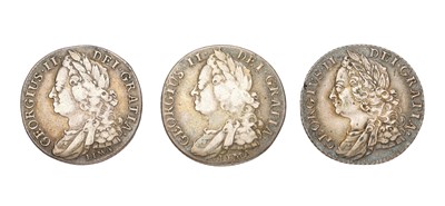 Lot 128 - 3x George II, Shillings, comprising; (2x)...