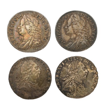 Lot 130 - 4x Georgian Sixpences; comprising: George II,...