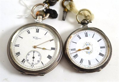 Lot 119 - A silver pocket watch, dial marked Waltham USA, hallmarked Birmingham 1911, and a Continental...