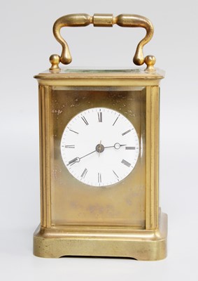 Lot 193 - A Brass Carriage Timepiece, with enamel dial,...