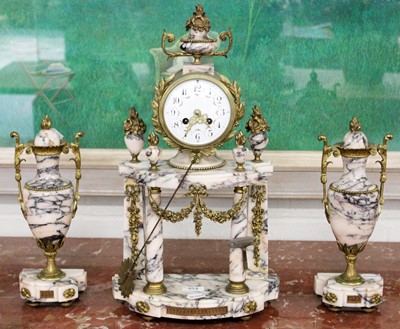 Lot 454 - A Marble Striking Mantel Clock With Garniture,...