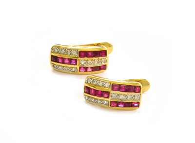 Lot 126 - A Pair of Synthetic Ruby and Diamond Earrings,...