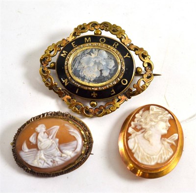 Lot 131 - A cameo brooch stamped ";9ct"; and two other brooches