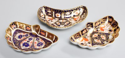 Lot 206 - Three Royal Crown Derby Fan Shaped Pin Dishes