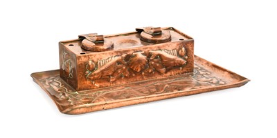 Lot 618 - An Arts & Crafts Newlyn Copper Double Inkwell,...