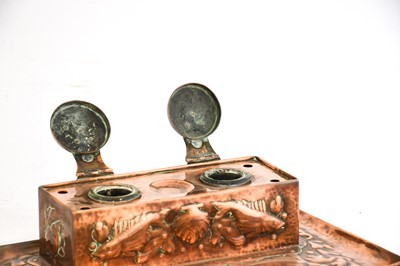 Lot 618 - An Arts & Crafts Newlyn Copper Double Inkwell,...
