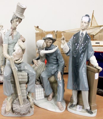 Lot 445 - Three Lladro Figures, chimney sweep and cat,...