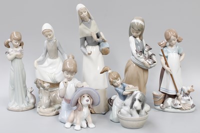 Lot 308 - A Group of Lladro Figures, mostly girls with...