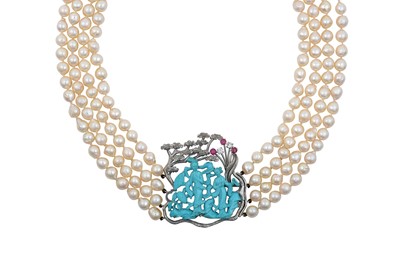 Lot 2098 - A Four Row Cultured Pearl Necklace, with A...