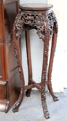 Lot 1329 - Chinese Marble Topped Carved Hardwood Stand,...