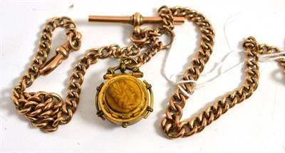 Lot 150 - An Albert chain with hinged fob set with bloodstone and tiger's eye