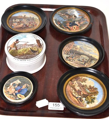 Lot 155 - Five Pratt pot lids and a later pomade pot and cover