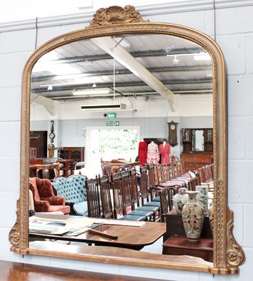 Lot 1096 - A Gilt Framed Overmantle Mirror, with shell...