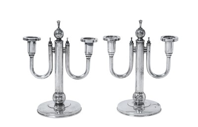 Lot 2061 - A Pair of Norwegian Silver Two-Light Candelabra