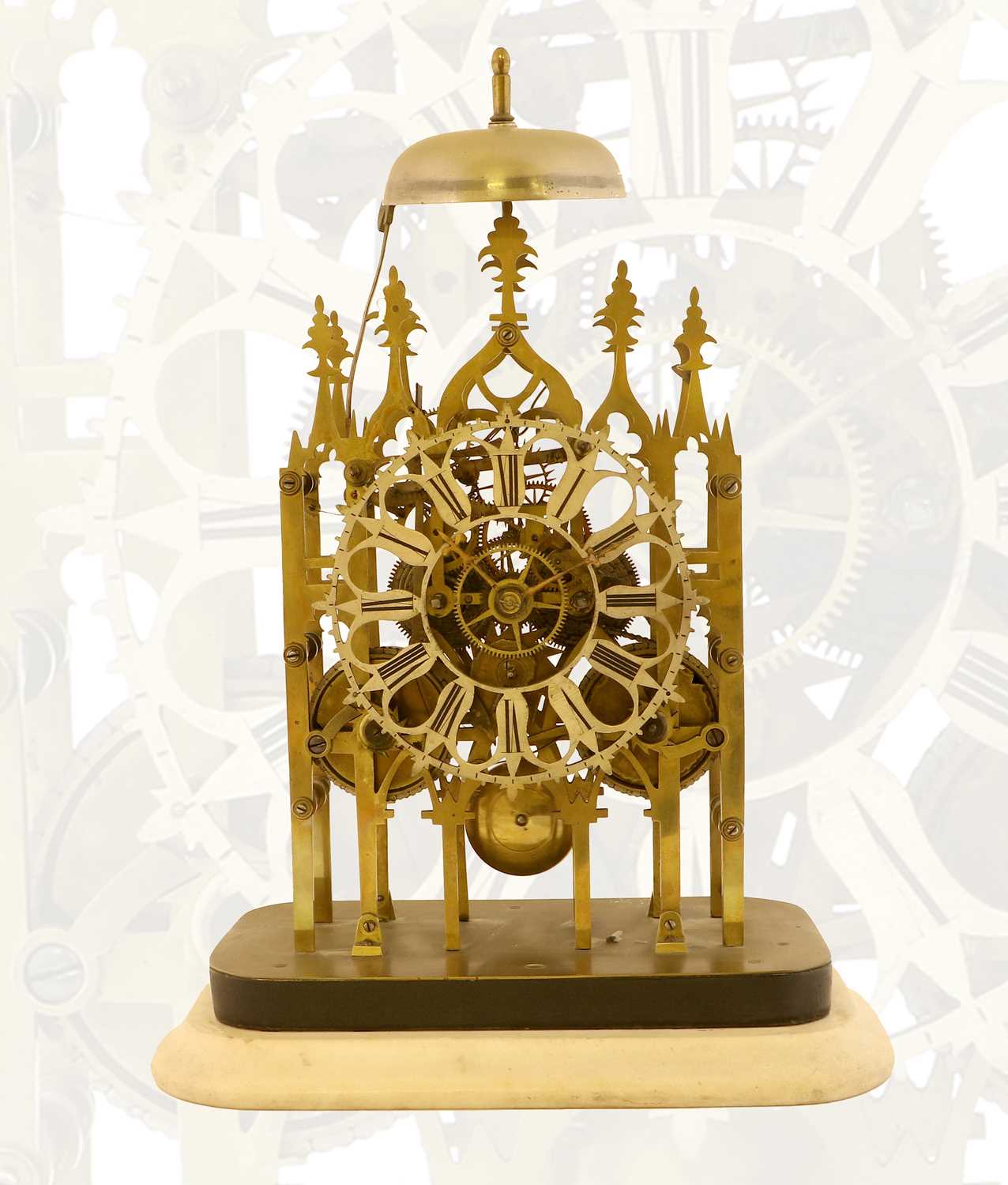 Lot 383 - A Brass Striking Skeleton Mantel Clock, circa...