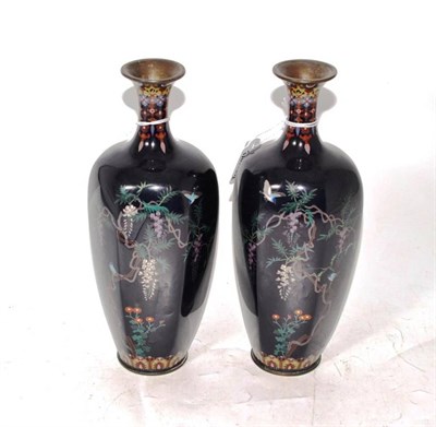 Lot 237 - A Pair of Japanese Cloisonné Enamel Vases, Meiji period, of hexagonal baluster form with...