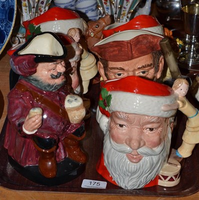 Lot 175 - Six large Royal Doulton character jugs - Santa Claus x 4, Blacksmith from Williamsburg and Falstaff