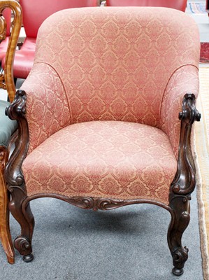 Lot 1283 - A Victorian Carved Rosewood Framed Armchair,...