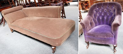 Lot 1166 - Victorian Button Backed Armchair; together...