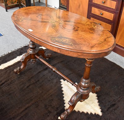 Lot 1178 - A 19th Century Inlaid Walnut Table, oval top...