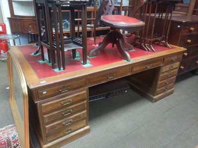 Lot 1144 - A Late Victorian Leather Inset Oak Partners...