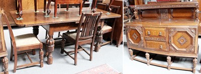 Lot 1308 - A 1920s Oak Dining Suite, comprising a drawer...