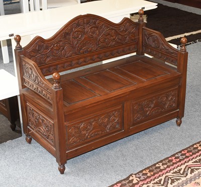 Lot 1120 - A Modern Carved Low Back Boxed Settle, 98cm by...