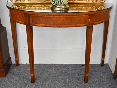 Lot 1105 - A Pair of Walnut Demi Lune Side Tables, each...