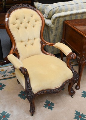 Lot 1161 - A Victorian Walnut Framed Carved Open Armchair,...