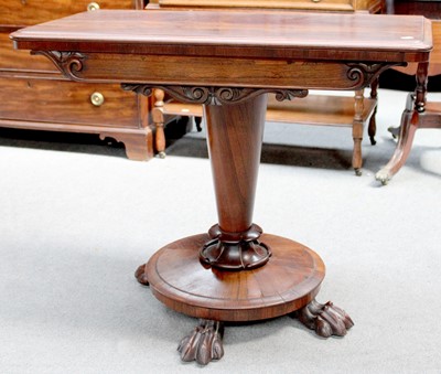 Lot 1291 - A Regency Rosewood Fold-Over Card Table, on a...