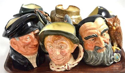 Lot 197 - Six large Royal Doulton character jugs - Lobster Man, Pied Piper,  Merlin, Jarge, Gone Away...