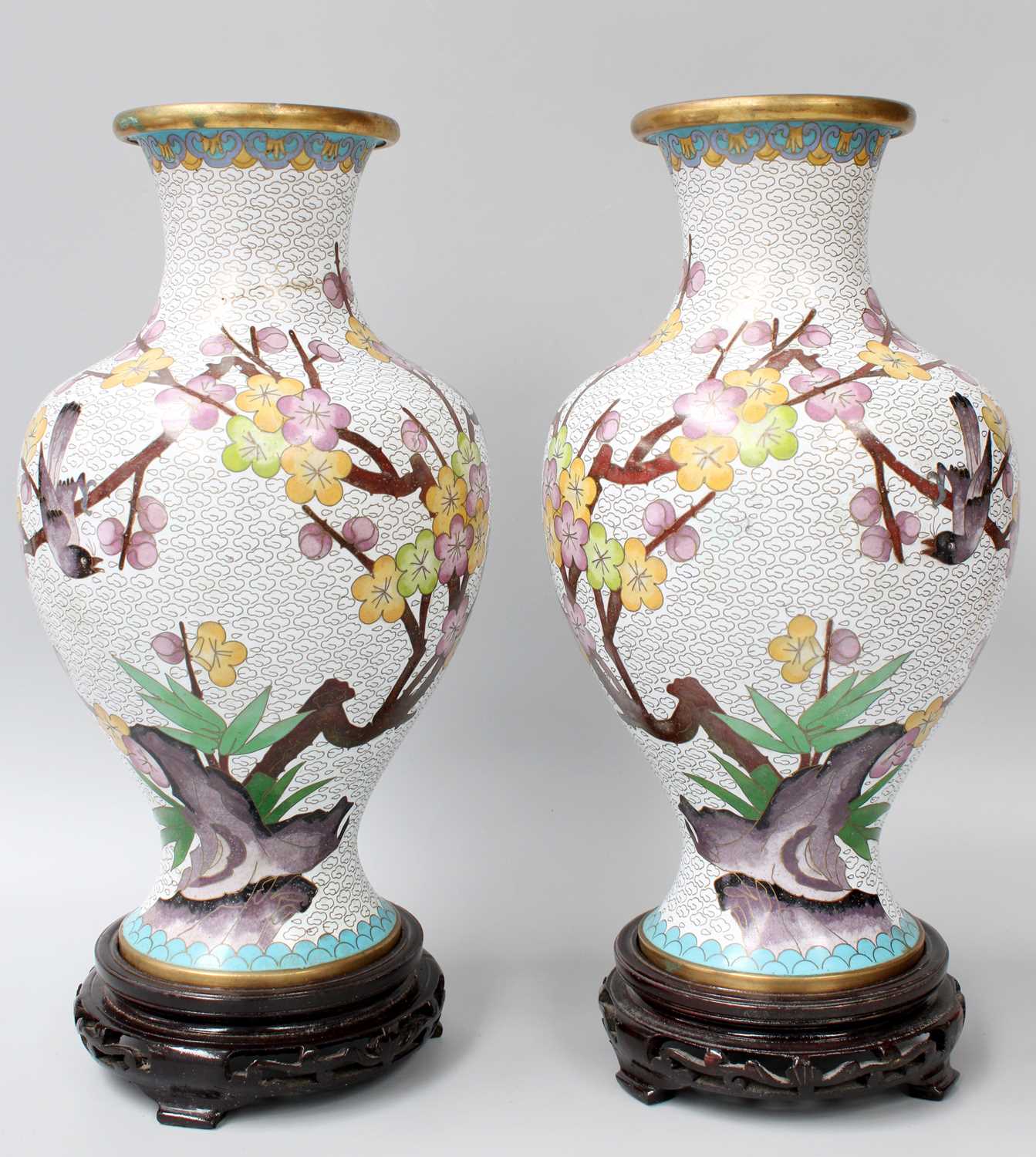 Lot 343 - A Pair of Cloisonne Vases, baluster form,...