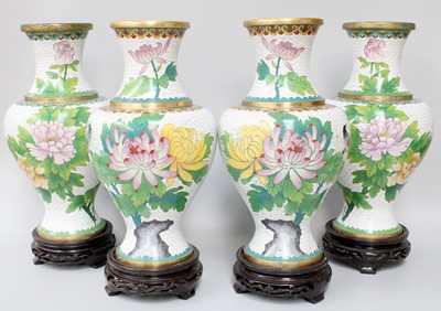 Lot 332 - Two pairs of Cloisonne vases decorated in...