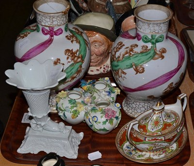 Lot 200 - A Worcester Kylin pattern teapot stand and matching sucrier and cover; a German blanc de chine...