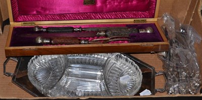 Lot 202 - A cased carving set, a plated hors d'oeuvre's dish and a quantity of community plate