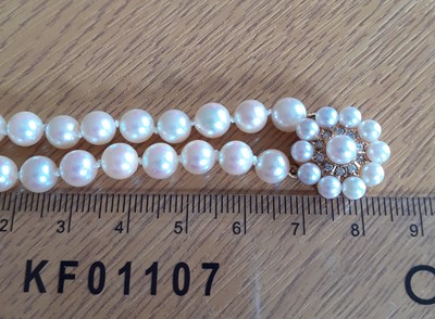Lot 2062 - A Double Row Cultured Pearl Necklace, with A 9...