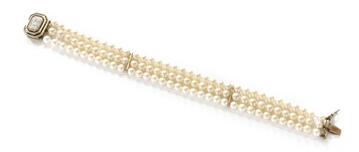 Lot 18 - A Cultured Pearl Three Row Bracelet, with...