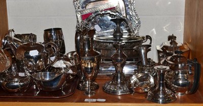 Lot 224 - A collection of plated items, silver mounted tortoiseshell cover and a platinum lustre tea service