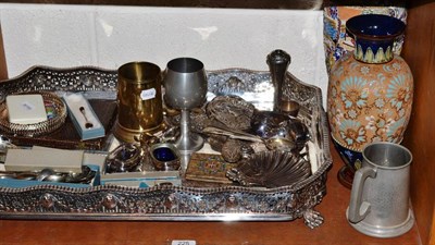 Lot 225 - A large silver plated galleried tray, a quantity of silver plate and flatware, four silver...